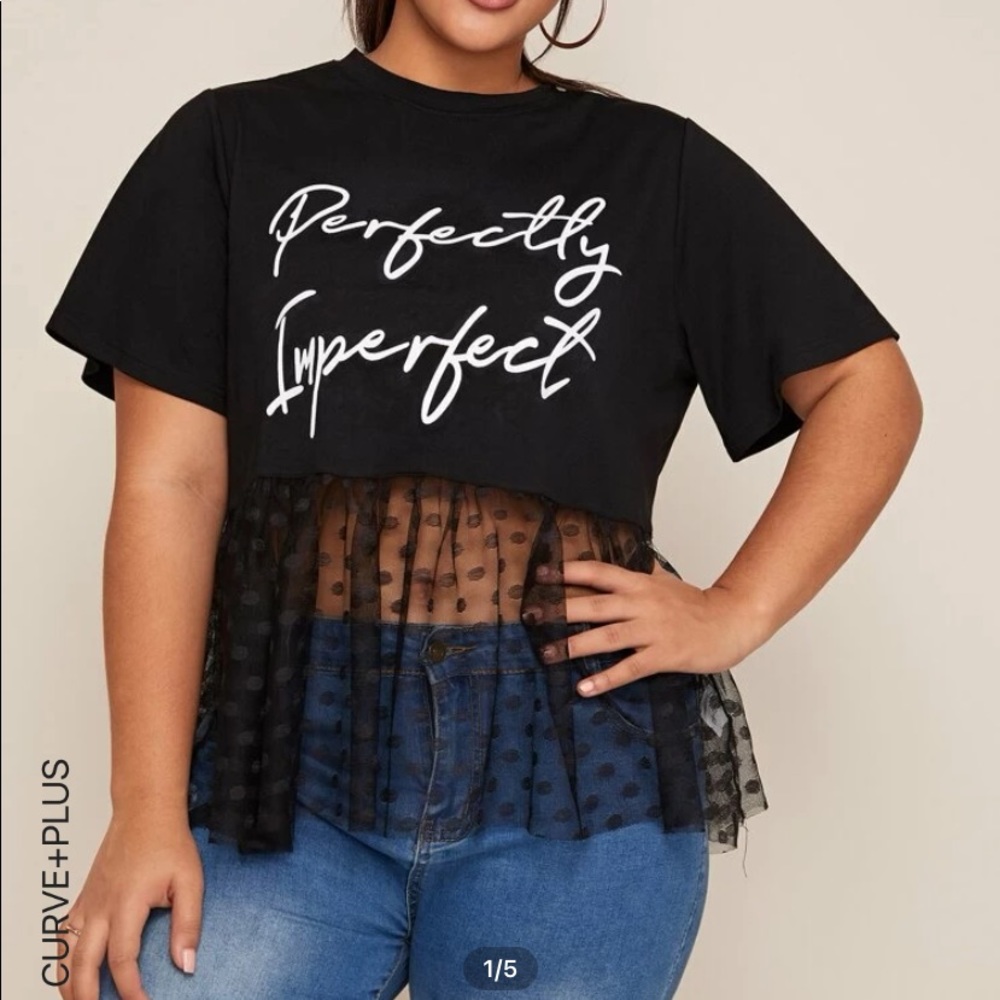 Mesh hem Slogan Graphic tee